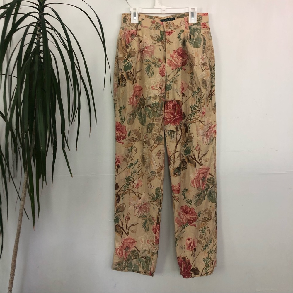 RALPH RAUREN Women’s Linen Floral High Waisted Pegged Pants Size 4